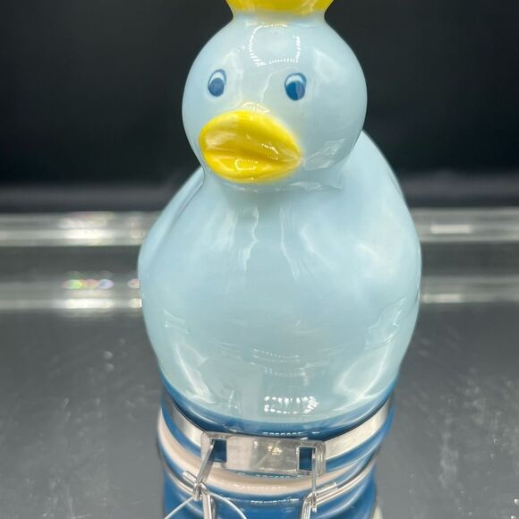 New Contained Art Trinket Box Blue Duck Ceramic Container - Picture 1 of 8